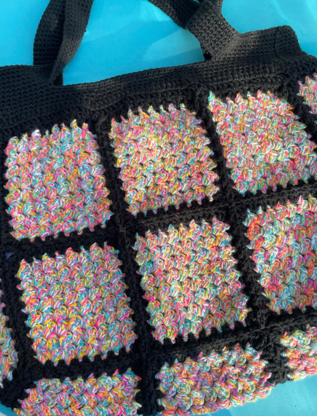 Crochet Tote Bag, Colourful Boho Chic Bag, Granny Square Handbag, Crochet Market Bag - Image 3