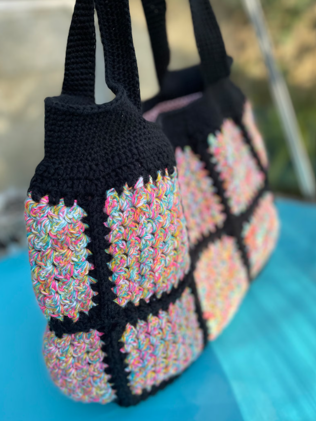 Crochet Tote Bag, Colourful Boho Chic Bag, Granny Square Handbag, Crochet Market Bag - Image 2