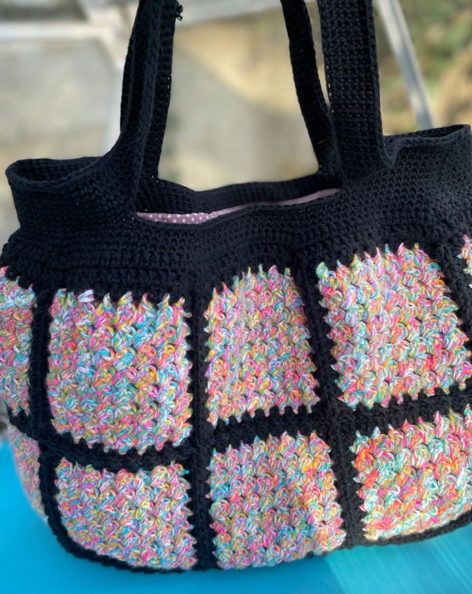 Crochet Tote Bag, Colourful Boho Chic Bag, Granny Square Handbag, Crochet Market Bag - Image 4