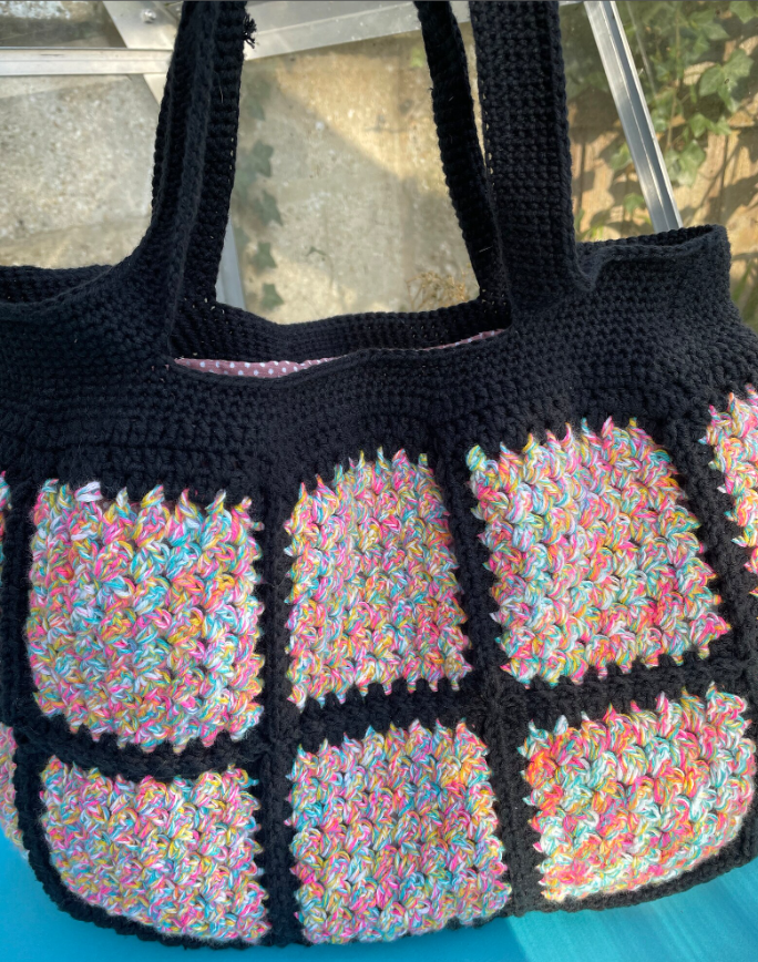 Crochet Tote Bag, Colourful Boho Chic Bag, Granny Square Handbag, Crochet Market Bag